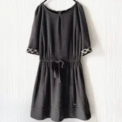 バーバリーブルーレーベル 七分袖ワンピース グレー ノバチェック ウエストリボン