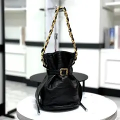 シャネル マトラッセ ラムスキン 巾着 チェーンショルダーバッグ ブラック