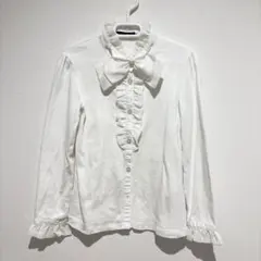 フリル付きボウタイホワイトシャツ BeBe