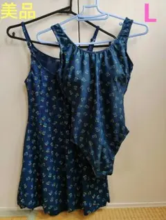 美品　ネイビー花柄ワンピース水着とメッシュワンピース　２枚セット