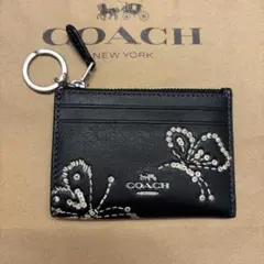 COACH コーチ コインケース 定期入れ ブラック バタフライ プリント