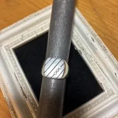 シルバー 925 ストライプシグネット デザイン リング