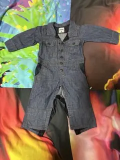 デニムロンパース ボタン付き