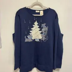 ラメ入り★クリスマスツリー刺繍トレーナー　アグリースウェット