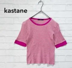 Kastane カスタネ リブボーダーカットソー ピンク フリーサイズ タイト
