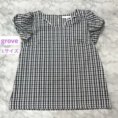 【grove】グローブ　ギンガムチェック 半袖　フリル　ブラウス Lサイズのサムネイル