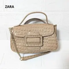 美品　ザラ　ショルダーバッグ　クロコ型押し　ベージュ系　2way