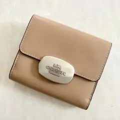 コーチ エライザ スモールウォレット ミニ財布 二つ折り財布 シルバー ベージュ