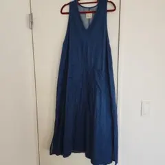 デニム風ブルー Vネック ノースリーブ ワンピース　Lサイズ
