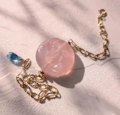 1点のみ　虹　月と太陽☾　ローズクォーツ　スイスブルートパーズ　ブレスレット