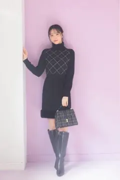 tocco closet 裾ファー付きタートルネックジャガードニットワンピース