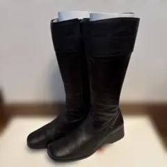 ベルメゾン　ブラックレザー ロングブーツ 中ヒール