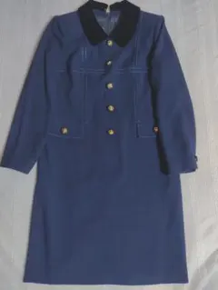 ヴィンテージ ワンピース ベロア襟 ウール ネイビー ファンシー