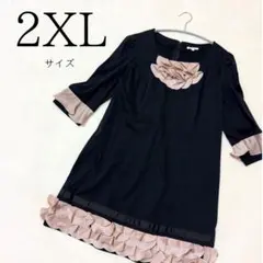 【TOBECHIC】極美品 ワンピース フリル 花 黒 大きいサイズ IV