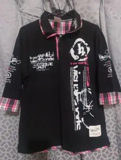 00s b-one-soul 重ね着風ポロシャツ 黒✕ピンク y2k お兄系のサムネイル