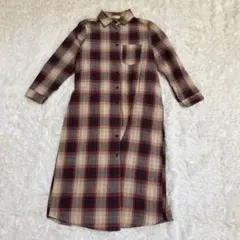 RCCAT シャツワンピース F チェック柄 体型カバー ミモレ丈 コットン 綿