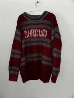 WEGO ボーダーニット セーター ロゴ入り レッド×グレー フリーサイズ