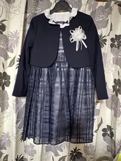 ★美品★ネイビーフォーマルドレス　ジャケットセット（フリル襟付き）130cm