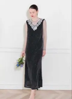 Lejaレースネックキラキラ　結婚式ドレスワンピース　オケージョンドレス