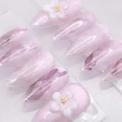 395 ネイルチップSサイズ 韓国 ニュアンス 立体フラワー マグネット　紫