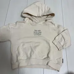 クリーム色フード付きトレーナー　ロゴ　サイズ95 シンプル　記名なし