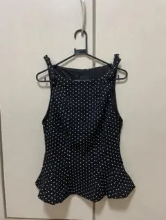 完売品 ZARA ドット柄ペプラムリボントップス Mブラック