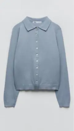 ZARA ザラ ニット ポロ カーディガン ブルー/グレー 既完売 Sサイズのサムネイル