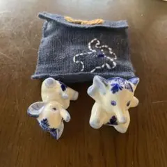 未使用　陶器　象の箸置き 置物 〈2個セット〉　麻袋付き