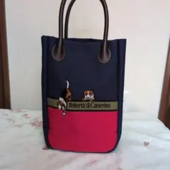 Roberta di Camerino トートバッグ 犬刺繍 ネイビー/ピンク