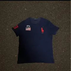 極美品】ポロラルフローレン Tシャツ ビッグポニー刺繍 赤 USA 星条旗
