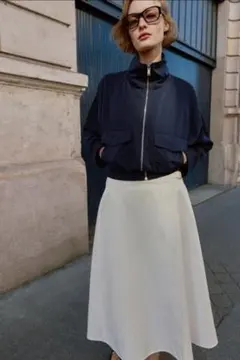 ZARAハイネックフラップポケットジャケット ネイビー ジップアップブルゾン