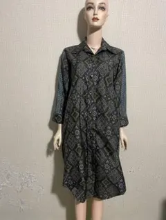 LL 着物リメイク 正絹 大島紬 黒 フリル袖ゆったりワンピース SOLD 着物リメイク ワンピース 大島紬 L〜LL ワンピース さら