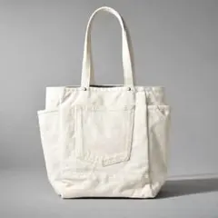 白デニムリメイクバッグ　トートバッグ　1点物　デニム　ハンドバック　ハンドメイド