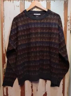 ☆US古着総柄ニット/パターンニット/幾何学模様/XL