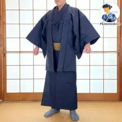 メンズウール着物3点セット 単衣 亀甲 濃紺 身長172【未使用品】A-1534