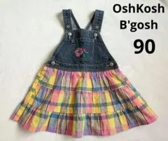 OshKosh B'gosh デニム ジャンパースカート 花柄　刺繍　90のサムネイル