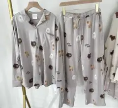 ジェラートピケ　ポメラニアン柄　グレー　上下セット　15-6