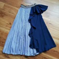 プリーツスカート　ストライプ 　ネイビー　フリル　スカート