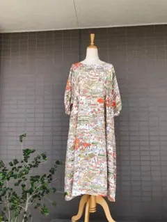 KR-267　　着物 リメイク 　ワンピース　ゆったりふんわりシルクワンピース