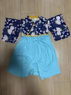 ベビー袴　ロンパース ブルー　花柄　9０cm
