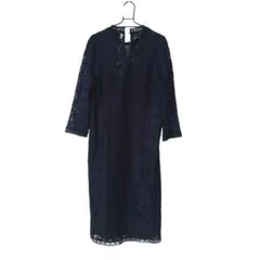 ZARAベーシック　総レースワンピース　XL ネイビー＆ブラック長袖