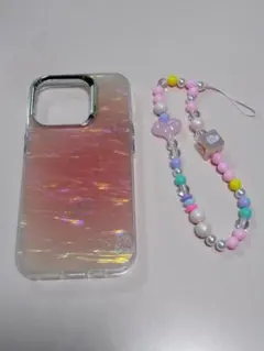 新品 iPhone 15 Pro キラキラ半透明ケース ストラップ付き 060