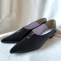 未使用級★ EVOL ソフトVカット2cmヒールパンプス 黒23.5cm