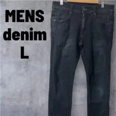 メンズ　L ダークブルー スリムフィット デニムパンツ