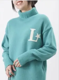 LC/LLL ロゴジャガードタートルネックニット/ワンポイントロゴハイネック