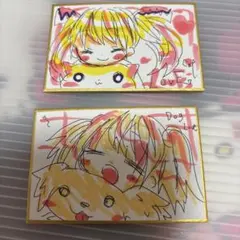 手描きイラスト。訳あり。カルタサイズ２枚セット