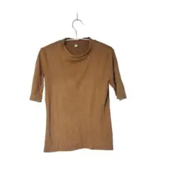 【UNIQLO】ユニクロ リブ ハイネック 5分袖 Tシャツ カットソー M