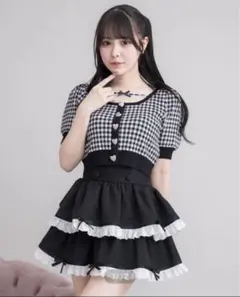 pium コットンフリルリボンティアードミニスカート　ブラック
