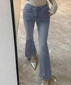 SHEIN DAZY ベルボトムスリムフィットスプリットジーンズ
