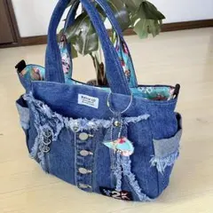 レア☆花柄刺繍 BIGsize Gジャン デニムリメイクトートバッグ ポーチ
